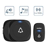 Wireless Doorbell Kits, marsboy Waterproof Wireless Chime, Operating At 1476ft Effective Range, 30 Available Melodies, 4 Volume Levels, LED Flash With 1 Remote Button And 2 Plug-in Receivers For Home