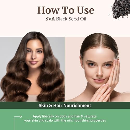 SVA Black Seed Oil – 4 Fl Oz – 100% Natural Cold Pressed Nigella Sativa – Kalonji Oil for Hair, Face & Skin Care – Carrier Oil with Dropper