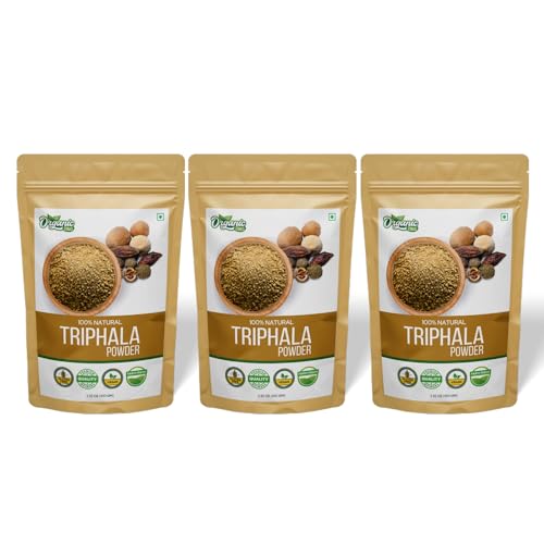 ORGANIC ZING Triphala Powder – Sundried Amla, Bibhitaki and Haritaki Fruits- 100 Gram (100 gm (3.52 OZ Pack of 3))