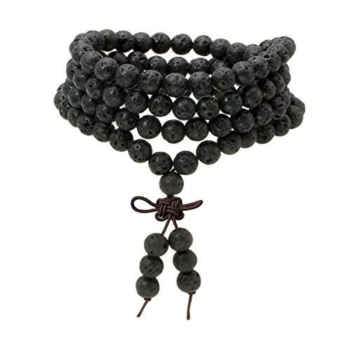 Eigso 8mm Tibetan Buddhist Natural Lava Rock Stones 108 Mala Prayer Beads Stretch Bracelet Necklace
