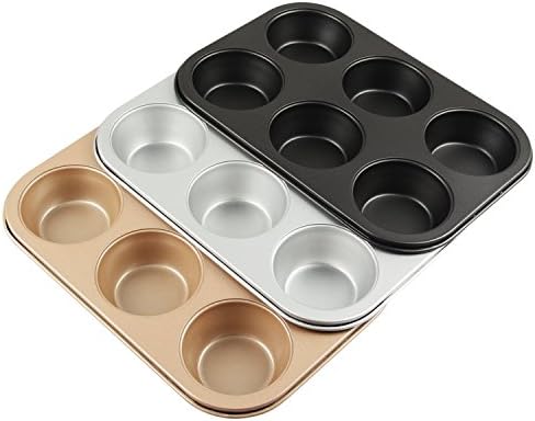 Yilove Non Stick Standard Size Muffin Cupcake Pan,6 Cups,Set of 3(Champagne,Silver,Black)