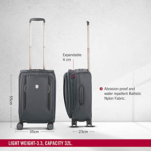 Victorinox WT 6.0 Softside Spinner Luggage, Grey, CarryOn, Frequent
