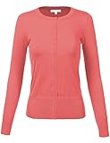 Luna Flower Women's Junior Size Crew Neck Button Up Solid Color Cardigans