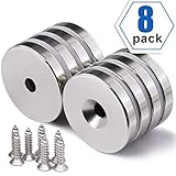 1.26 inch x 0.2 inch Neodymium Disc Countersunk Hole Magnets. Strong Permanent Rare Earth Magnets with Screws - Pack of 8