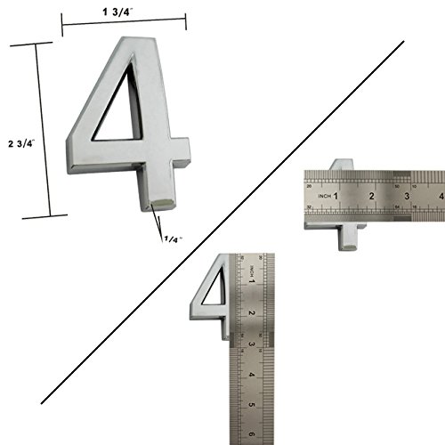 3D Mailbox Numbers, 2 Pcs Self Adhesive Metal Silver Number 4, Floating Appearance Door House Numbers, Street Address Plaques Numbers for Residence and Mailbox- 2-3/4"