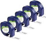 Aonomi Compatible Labeling Tape Replacement for DYMO Letratag Refills 91330 10697 (S0721510) Self-Adhesive Paper LT for DYMO LetraTag Plus LT-100T LT-100H QX50 Label Maker, 1/2 Inch x 13 ft, 5-Pack