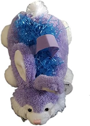 Easter Plush Animal Basket - Purple Bunny/Rabbit With Free Random Color Easter Grass