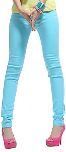 fashion full length elastic waist candy color plus size women jeans solid cotton denim pencil pants legging trousers Sky Blue3018 M