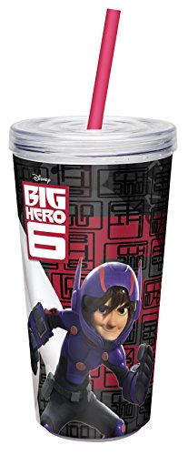 Zak! Designs Insulated Tumbler with Screw-on Lid and Straw with Big Hero 6 Graphics, Break-resistant and BPA-free Plastic, 16 oz