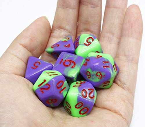 HD DND Dice Set Purple & Green RPG Polyhedral Dice Fit Dungeons and Dragons(D&D) Pathfinder MTG Tabletop Role Playing Game 7-Die Dice Set