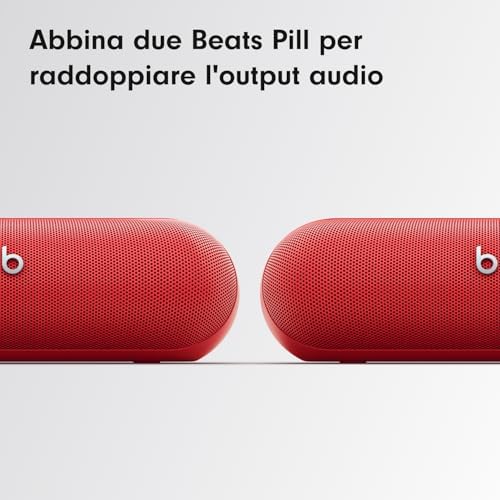 Pill - Altoparlante Bluetooth wireless e Caricatore portatile tramite USB-C - Fino a 24 ore di autonomia della batteria, resistente all'acqua IP67, compatibile con Apple e Android - Rosso deciso