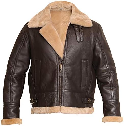 RAF Aviator Bomber Real Shearling Real Sheepskin Brown Leather Jacket
