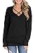 Unidear Women's Casual Puff Long Sleeve V Neck Criss Cross Tunic Pullover Tops with Banded Hem Black#3 XXL