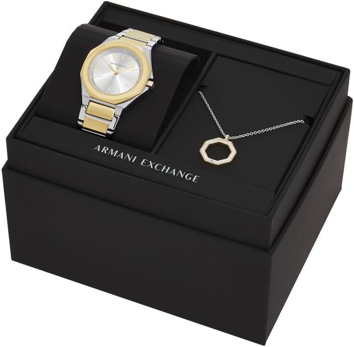 Relógio analógico de quartzo feminino armani exchange com pulseira de aço inoxidável ax7161set