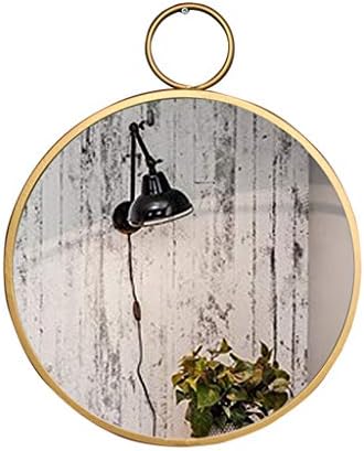 LXFMD Creative wrought iron mirror wall hanging Vintage old home bathroom mirror Hair salon hair wall decorative pendant (Size : Diameter 60CM)