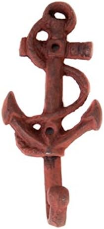 Cast Iron Red Rust Anchor Hook with Rope Twist 6" high x 2" wide