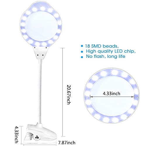 image for Joypea Magnifying Glass Lamp,2X-4X Magnifier LED Light with Clip and F