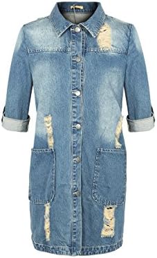 Eurssto Junior Long Distressed Ripped Half Sleeve Jeans Jackets Coat Large Blue