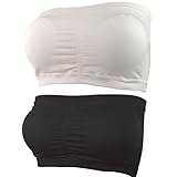 Women's Plus Size Padded Bandeau Strapless Bras Stretch Seamless Tube Top Bra by HOVEOX (Large, 2PACK/Lot (Black + white))