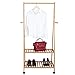 SONGMICS Clothes Rack on Wheels, Rolling Garment Rack with 2-Tier Storage Shelves, Hall Tree with 4 Coat Hooks for Shoes, Clothing, Bamboo URCR52N