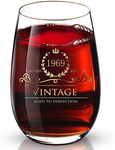 53th Birthday Gifts for Women Men – DesBerry Wine Glasses 53th Birthday Gifts for Her him - Vintage Anniversary 13oz Stemless Wine Glass for Turning 53 Years Old Gift Idea