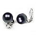 Peacock Black Freshwater Cultured Pearl Clip On Ball Stud Earrings For Women .925 Sterling Silver Non Pierced Ear
