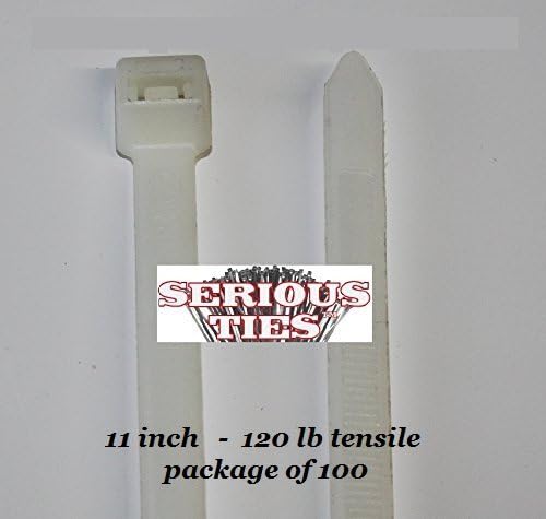 Serious Ties - 11 Inch Moderate Duty Cable Ties - 120 Pound Tensile Strength - UV Resistant Natural Color (100 PACK, NATURAL)