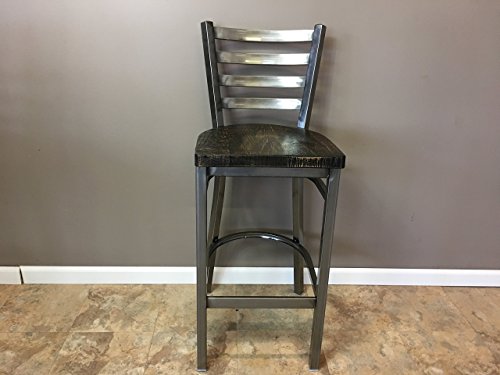 Reclaimed Wood Seat Bar Stool | With Ladder Back Metal Frame | Set of 4 | Restaurant Grade | High Quality |30 Inch High Barstool