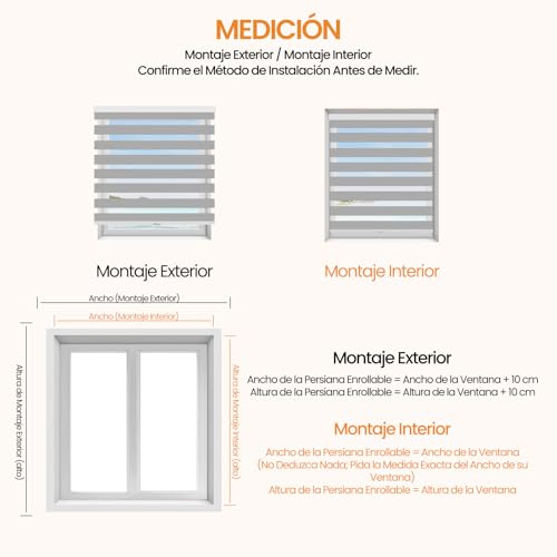 OSLIFE Persianas Enrollables para Ventana, Ajustables Cortinas Blackout para Recamara,Control de Densidad de Luz,Vertical de Doble Capa Estilo Cebra,Cocina,Sala,Oficina (Gris, 160An x 180Al cm)