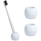 JIMEI Marble Mini Toothbrush Holder Stand for Bathroom - 2 Pack Divided Tooth Brushing Holder -Electric Tooth Brush Head Holder Razors Holder for Countertops Organizer