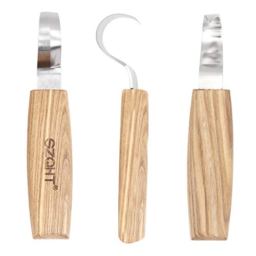 SZQHT Wood Carving Hook Knives Set for Spoon Carving Tools for Professional Spoon Carvers and Beginners 3 Knives in Tools Whittling Rough Knife Hook Knife(Bundle D)