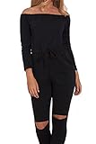 Prograce Women's Sexy Off Shoulder Drawstring Knee Hole Pants Jumpsuits Rompers