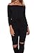 Prograce Women's Sexy Off Shoulder Drawstring Knee Hole Pants Jumpsuits Rompers