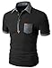 Doublju Mens denim collar pocket highlight short sleeves polo shirts