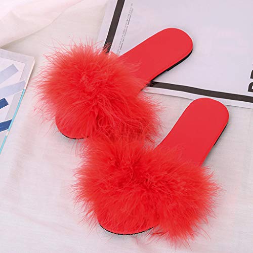 Plush Slippers for Women，Londony Soft Plush Fleece House/Outdoor Slippers Memory Foam Slip On Anti-Skid Sole Red - Thumbnail 3