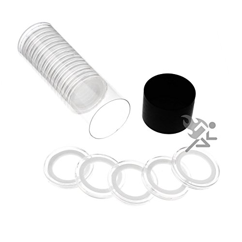 Black Lid Capsule Tube & 20 Air-Tite 24mm White Ring Coin Holders for US Quarters