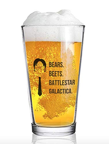 Bears Beets Battlestar Galactica Beer Glass With Complimentary Shot Glass | The Office Merchandise Mug | Dwight Schrute Funny Quote Dunder Mifflin Craft Beer Glasses