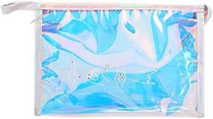 Gabrine Womens Clear Transparent Hologram Cosmetic Bag Handbag Clutch Bag Makeup Travel Wash Bag(Pink)