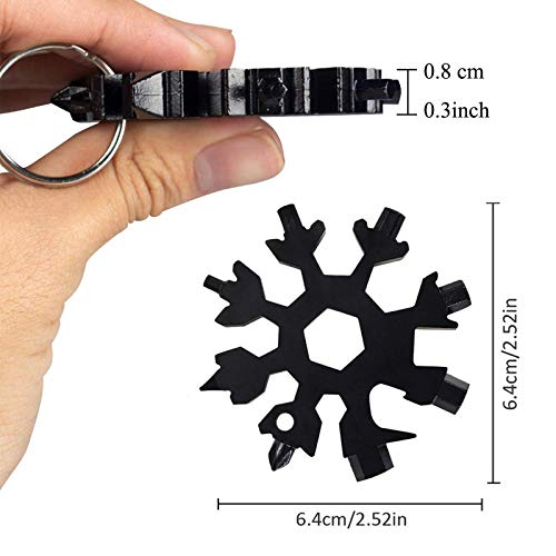 18-in-1 Snowflake Multi Tool,Stainless Steel Snowflake Screwdriver Bottle Opener Keychain Tool for Outdoor Travel Camping(Black)