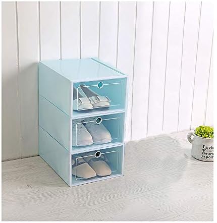 VIOLETY Storage Shoes 3 Boxes Clear Plastic Foldable Stackable Shoe Container Closet Shelf Organizer (Large, Blue)