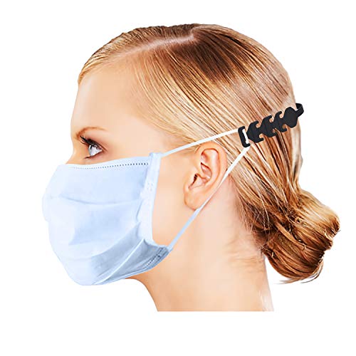 MOTOBA Adjustable Mask Hook Ear Strap Extension, Mask Straps Extension Buckles, Mask Ear Band Elastic Hook Relieves Ear Discomfort and Pain (Black 10pcs)