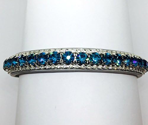 ~Aqua Blue &amp; Diamonds + Smiley Face~ Silver Crystal Diamante Rhinestone Dog Pet Cat Collar USA (SMALL)