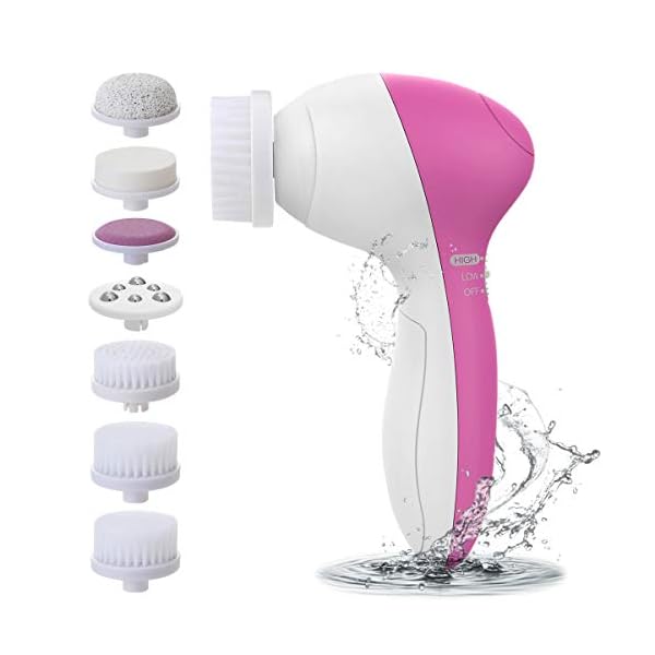 Facial Cleansing Brush [Newest 2021], PIXNOR Waterproof Face Spin Brush with 7 Brush Heads for Deep Cleansing, Gentle…