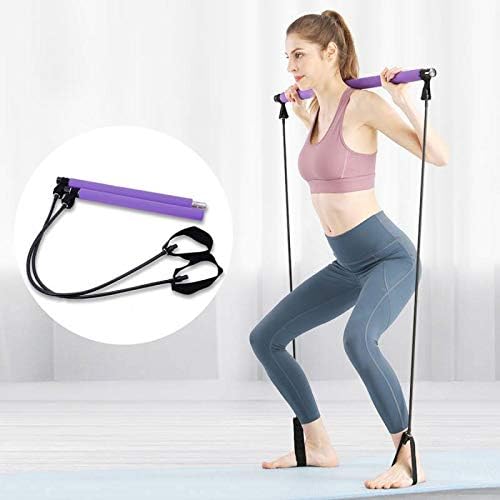 Pseudois Portable Pilates Resistance Band Yoga Exercise Pilates Bar with Foot Loop for Total Body Workout Traine
