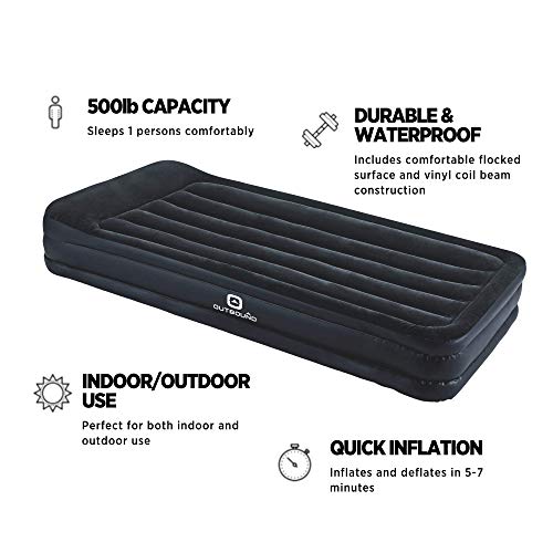 Outbound Double High Twin Air Mattress with Builtin Pillow