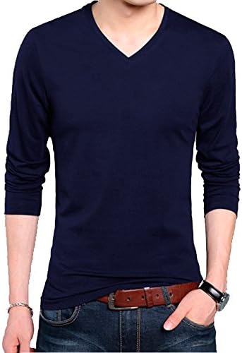 Wild Thunder T Shirt - Full Sleeve V Neck Plain 100% Cotton T Shirt - Navy Blue Full Hand V Neck Cotton T Shirt