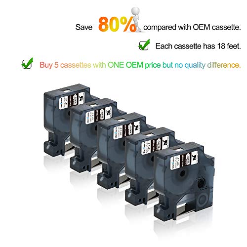 Compatible 1/2" DYMO Rhino Industrial Heat Shrink Tubes Work with DYMO Rhino 4200 5200 6000 Label Makers, Black on White, 5-Pack DYMO 18055