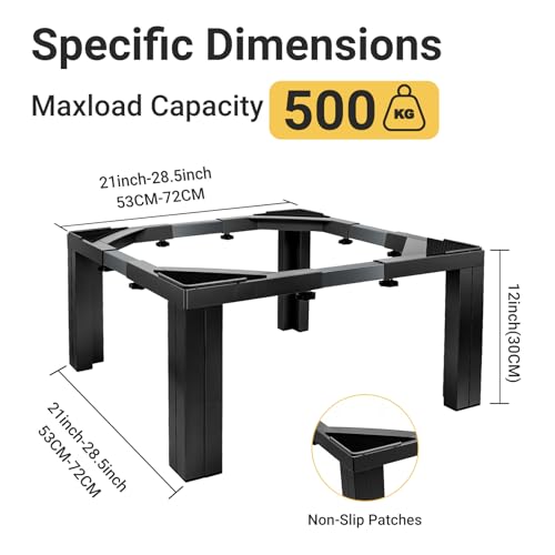 Humagineer Adjustable Black Stainless Steel Washing Machine Holder, Adjustable Range 54-73 cm, Universal Washing Machine Booster 30 cm Height, Load Capacity 500 kg