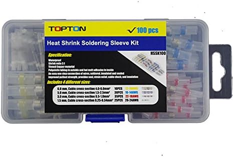 Topton 100pcs Solder Seal Butt Connectors &amp; Heat Shrink Wire Terminals, Electrical Crimp Waterproof Assorted Wire Terminal Kit (35Red 30Blue 25White 10Yellow)