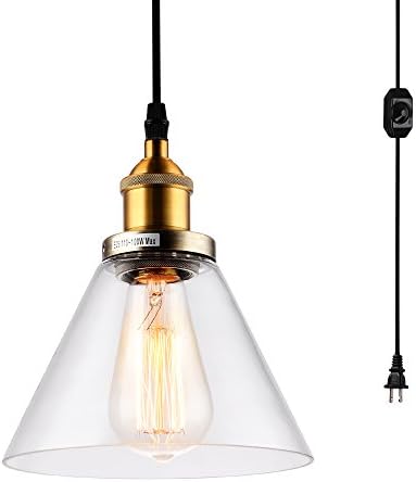 HMVPL Plug-in Pendant Light Fixtures with On/Off Dimmer Switch, Industrial Mini Glass Swag Hanging Ceiling Lamps Chandelier for Dining Room Bedroom Barn Kitchen Island Table Sink Hallway